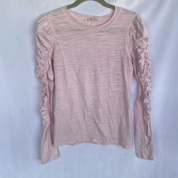 FREE PEOPLE We The Free Natasha Ruched Long Sleeve Top in Blush Pink Small - Picture 3 of 9